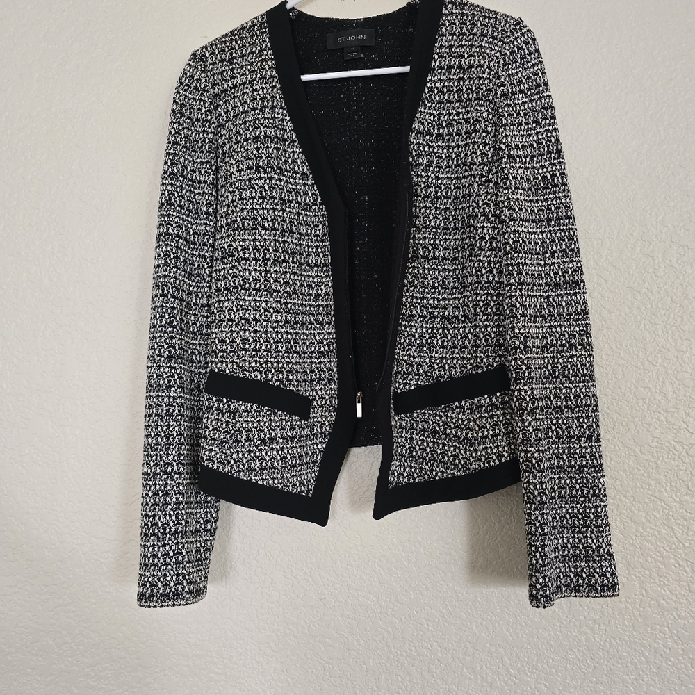 St.John Caviar Jacket Off-White/Black Size 12 - Picture 7 of 9